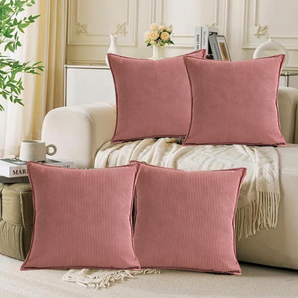 Housses de coussin velours côtelé rose 45x45 cm pour rénover canapé et lit