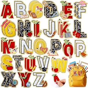 52 Pcs Back to School Patches for Girls Chenille Letter Patches Self-Adhesive,First Day of School Chenille Patch Stick on,Embroidered Sticker Patch for Clothing Backpack Hat Jacket Decor