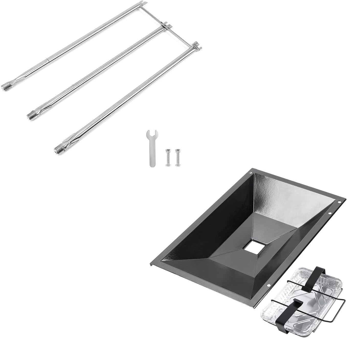 QuliMetal 7508 Grill Burner Tube Set and 99250 Grease Tray with 7515 Catch Pan and Holder - Drip Pan for Weber Genesis Silver B/C Gold B/C