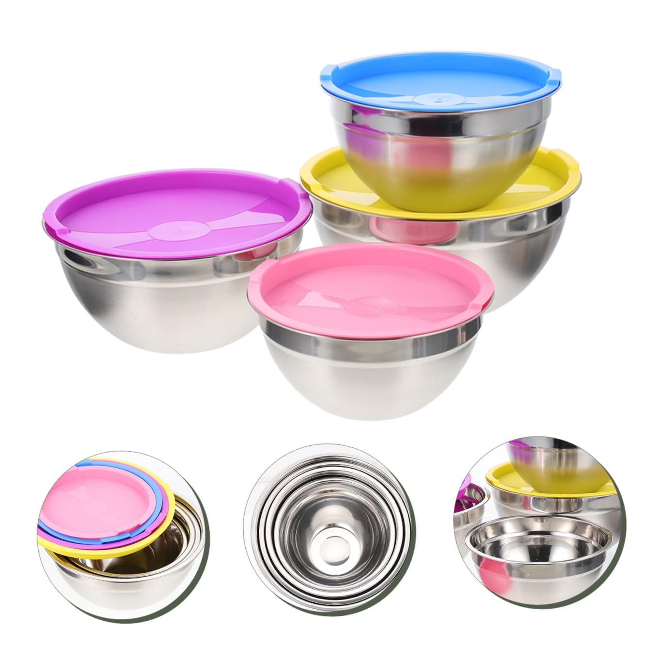Amosfun 4 Piezas Ensaladera De Acero Inoxidable Accesorios De Cocina Grandes Tazones De Sopa Tazón Para Servir En Casa Tazón De Frutas Apilar Tazones Para Mezclar Cuenco Casero Bochas