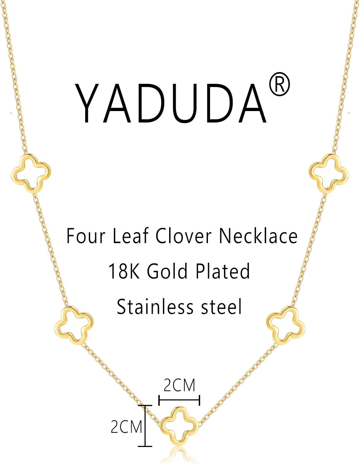 YADUDA Dainty Gold Silver Four Leaf Clover Necklace CZ Clover Pendant Station Necklaces for Women 18K Gold Plated Stainless Steel Lucky 4 Leaf Pendant Jewelry - Image 2