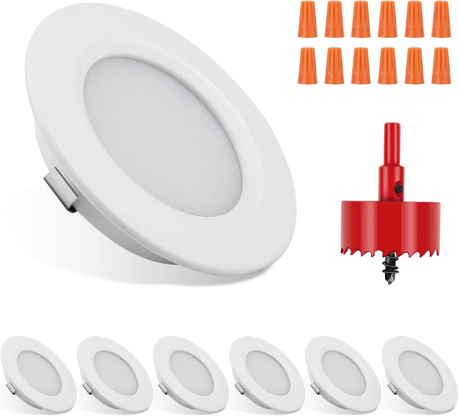 RV Boat Recessed Ceiling Light | 6 Pack 12 Volt LED Lights Super Slim LED Panel Light with Hole Puncher DC 12V 3W Full Aluminum Downlights (White Light) Cool Light
