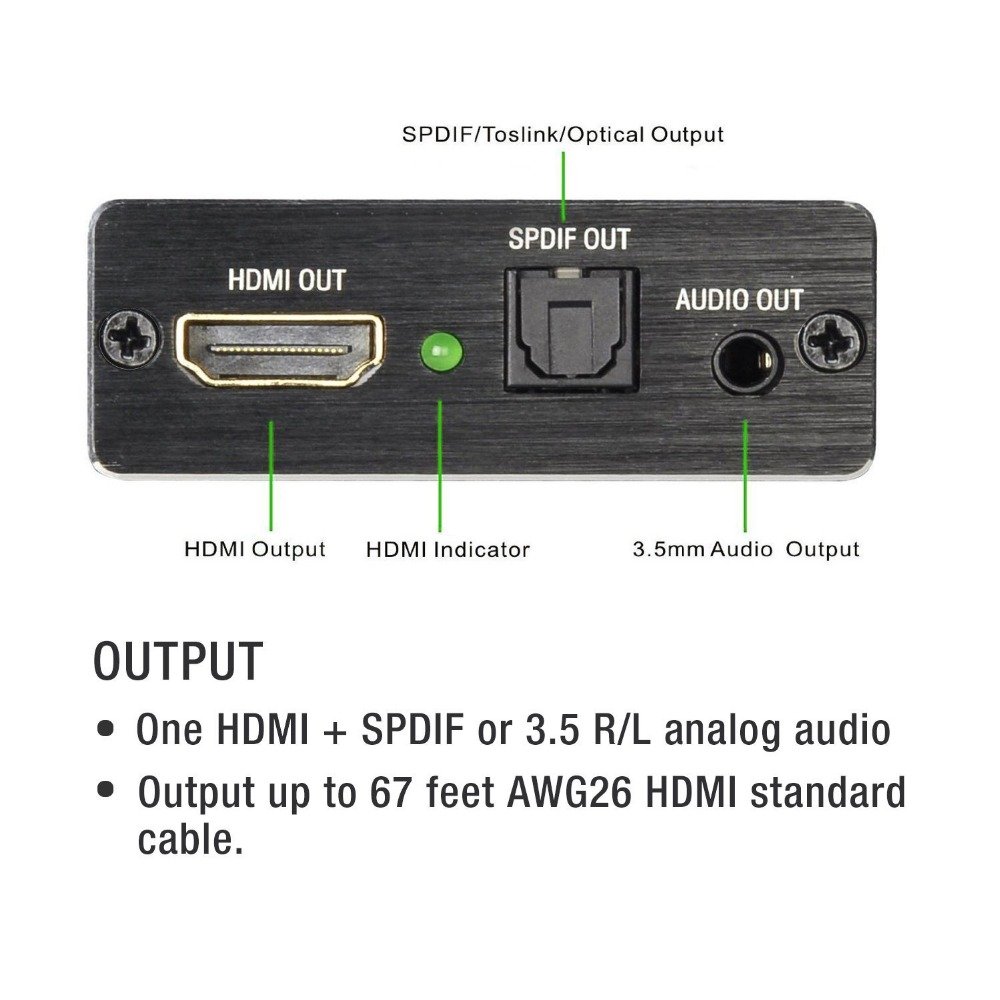 HDMI to HDMI Audio Extractor with Optical TOSLINK SPDIF 3.5mm Stereo Audio Converter Adapter Support Ultra HD | 4K X 2K for PS3/4 Xbox PC/Laptop HDTV