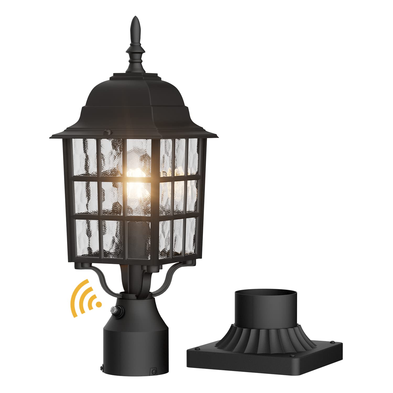 AoceleyAoceley 1-Light Dusk to Dawn Outdoor Post Light, Exterior Lamp Post Light Fixture with Pier Mount Base, Exterior Pole Lantern Light, Black with Water Ripple Glass
