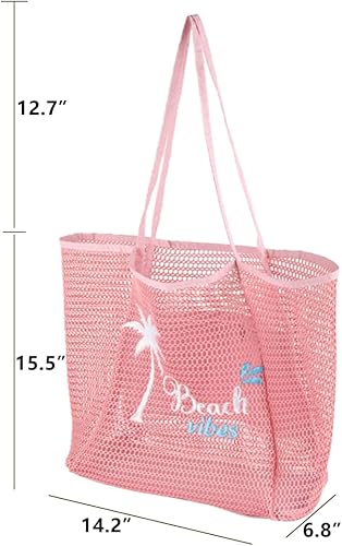 Miniatura 3 de ukia Bolsa de playa de malla, bolsas de playa de gran capacidad para mujer, bolsa de playa plegable con bolsillo con cremallera