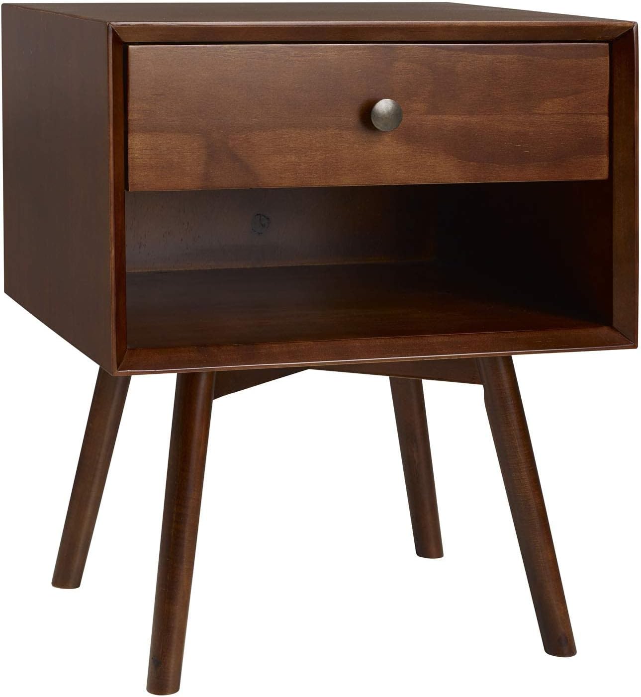 Walker Edison Mid Century Modern Wood Nightstand Side Table Bedroom Storage Drawer and Shelf Bedside End Table, 1 Drawer, Walnut Walnut 1 pack Mid-Century Modern