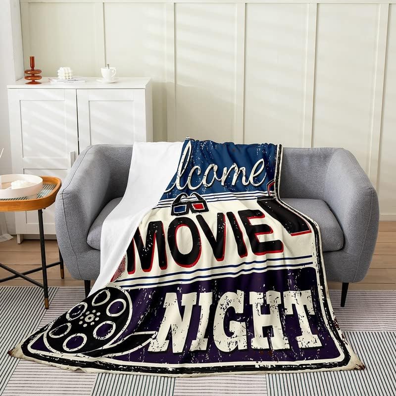 jejeloiu Manta de felpa con temática de cine, para póster de cine, manta de franela de forro polar, decorativa, vintage, cine y cine para todas las
