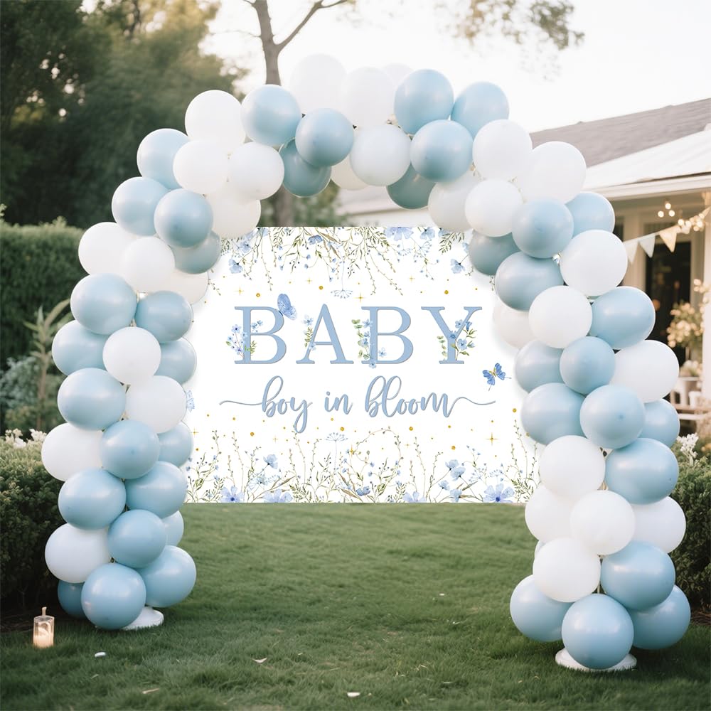 Blue Floral "It's A Boy" Baby Shower Decorations Kit - Banner, Backdrop, Sash, Swirls, Centerpieces - View #3