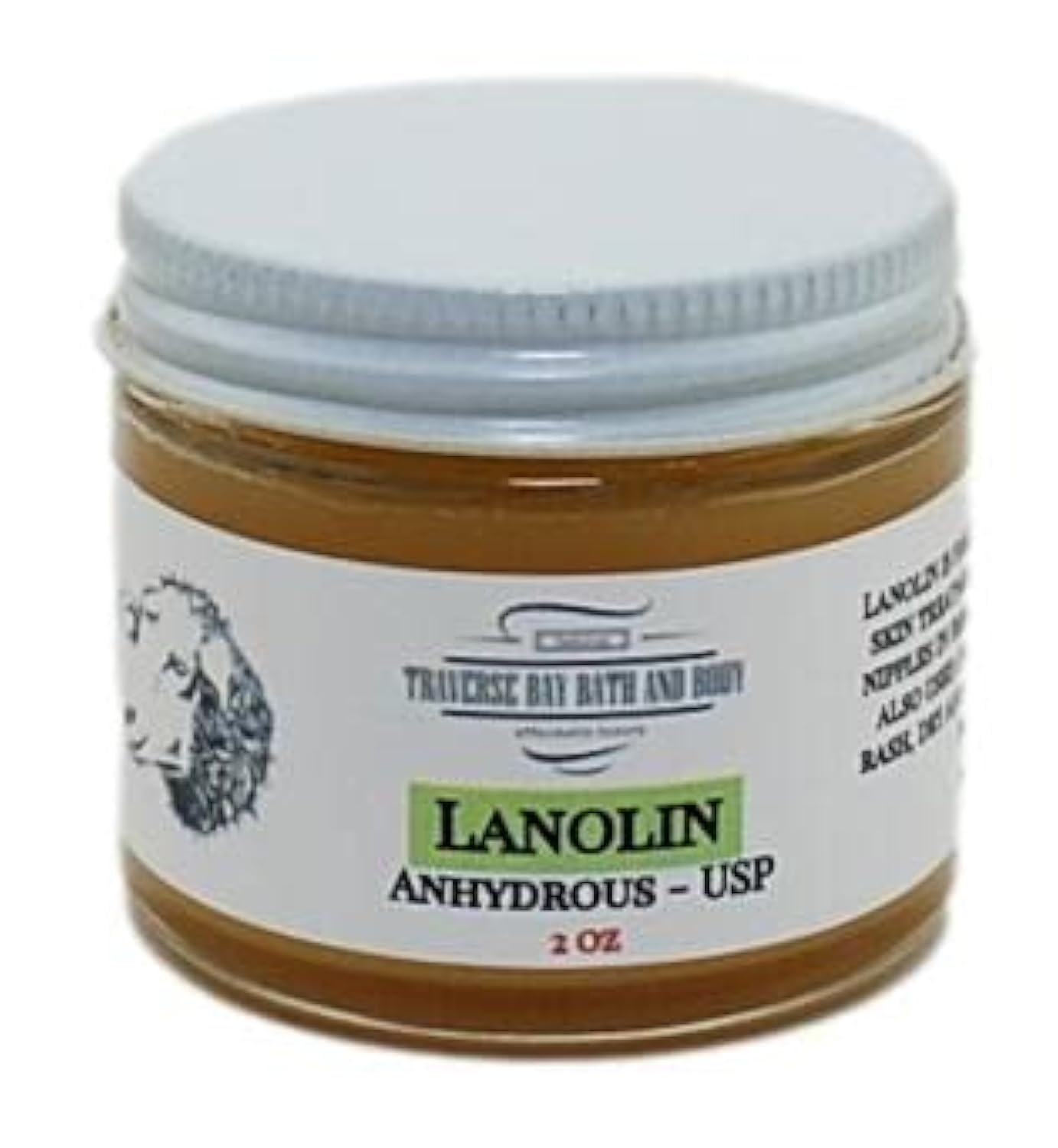 Traverse Bay Bath And Body Lanolin - Anhydrous - USP, 2 oz, Glass Jar with Lid Soap making, lotion, creams, beauty, 100% pure lanolin