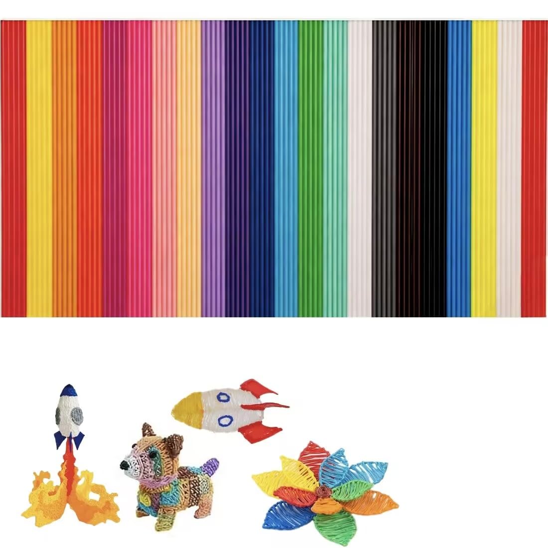 110 Piezas 22 Colores Filamento 3D para 3Doodler Start+ Lápiz 3D Pen Bolígrafo 3D para Niños 2.5mm PCL Caneta 3D Filamento Baja Temperatura Seguro&Sencillo
