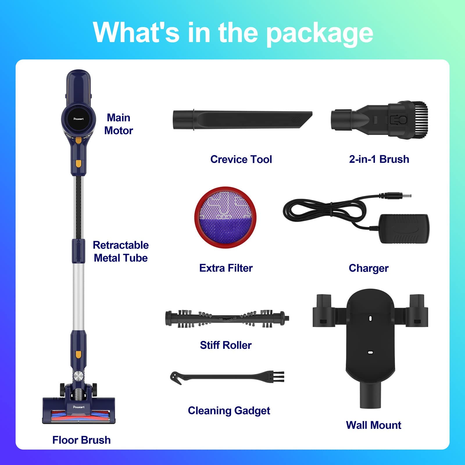 POWEART Cordless Vacuum Cleaner, 6-in-1 Multifunction Cordless Stick Vacuum, 2200mAh Stick Vacuum Cordless Rechargeable Lightweight Vacuum Cleaner