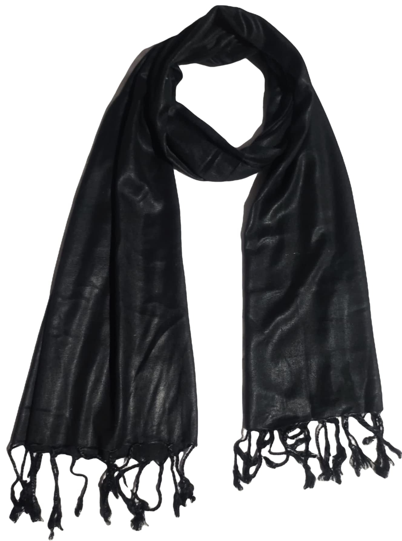 Women And Girls Fancy Solid Rayon Plain Black Scarf, Stoles-image-38