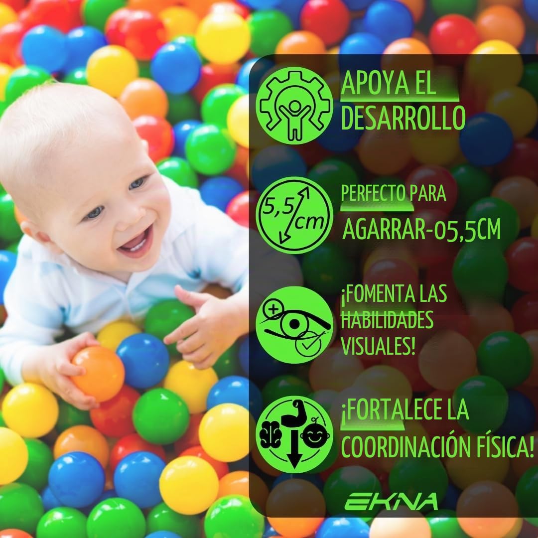 EKNA Pelotas de Juego de 5 cm de diámetro, 200 Unidades, Colores a Elegir para Piscina de Pelotas, Bolas de plástico de Colores