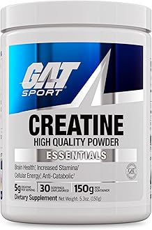 - GAT SPORT Creatine Monohydrate Powder, 150 Grams, Strength, Brain Health, GLP1 Support Anti-oxidant, Endurance, for Men & Women, 1 Month Supply, Unflavored (30 Servings)