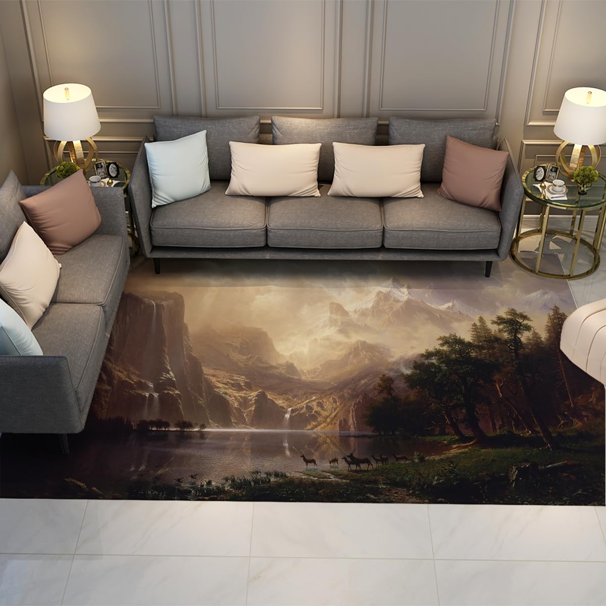 Tapis lavable 160x200cm poil court Sunset Valley pour le salon et la salle à manger