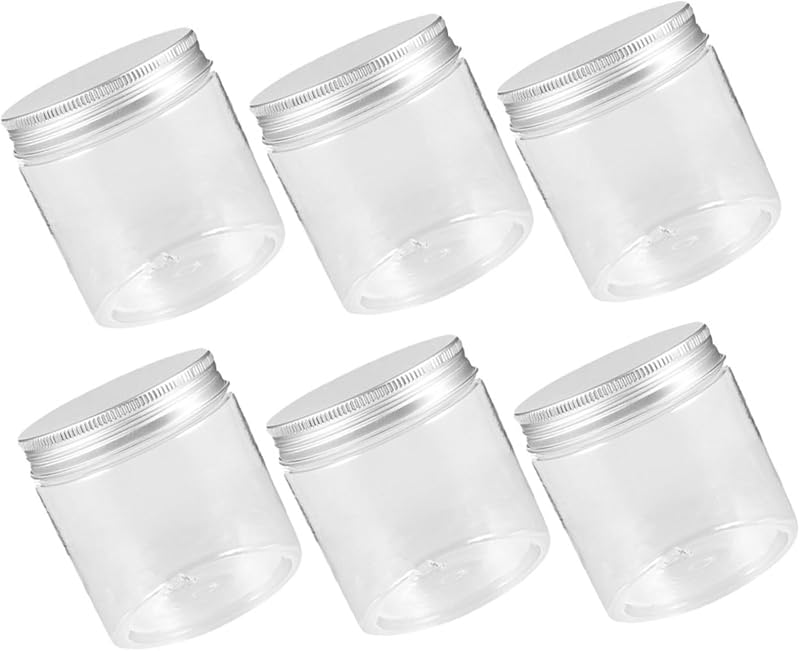 PRETYZOOM 6pcs Clear Wide Mouth Storage Jars with Lids Airtight Multi Purpose Containers for Kitchen Tea Salad Jam and Daily Sundries Organization