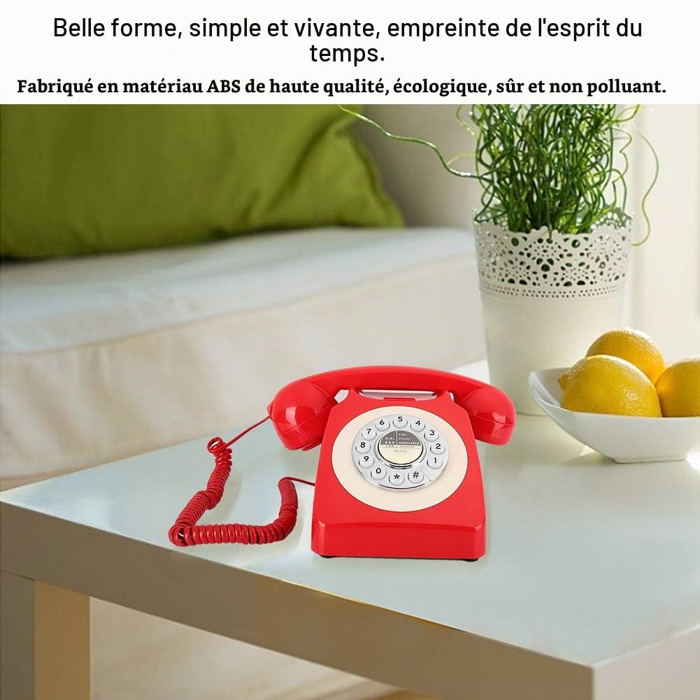 Téléphone Fixe Vintage à Touches Rétro, Téléphone Filaire Ancien avec Sonnerie Mécanique en Cuivre et Volume Réglable, Ligne Fixe pour Maison et Bureau