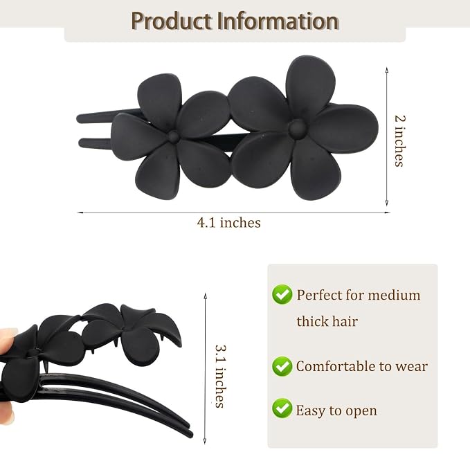Set de 5 pinzas planas negras para cabello miniatura 3