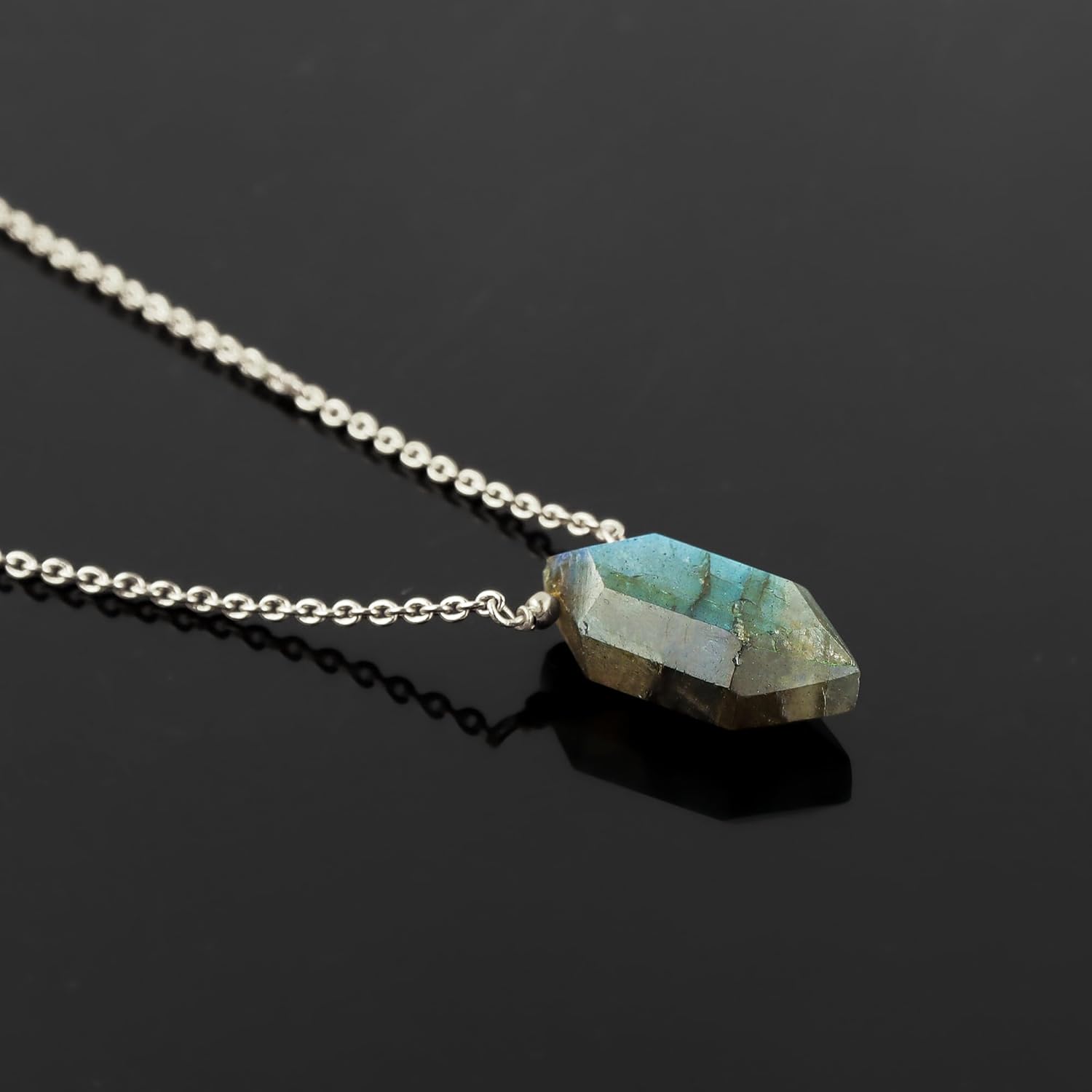 Natural Labradorite fancy Hexagon Shape Necklace Polished Gemstone Healing Crystals Gift for Her Birthday Gemstone Jewelry 18 inch Weight 10 carat Stone Size Approx 10 MM (Labradorite) - Image 2