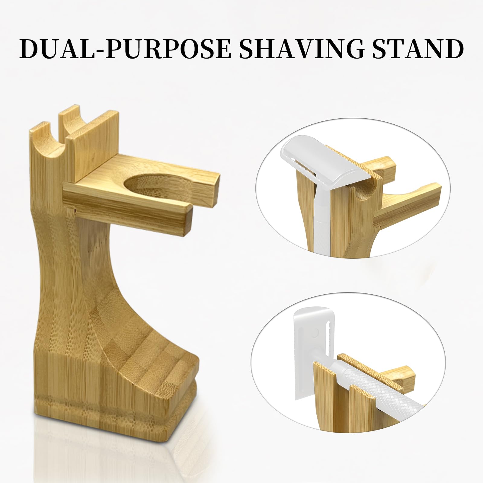 Kikc Set di pennelli da barba, pennello da barba in tasso puro e ciotola in bambù con supporto da barba 2 in 1, kit completo da barba da uomo, manico in bambù ecologico, ciotola per schiuma e supporto
