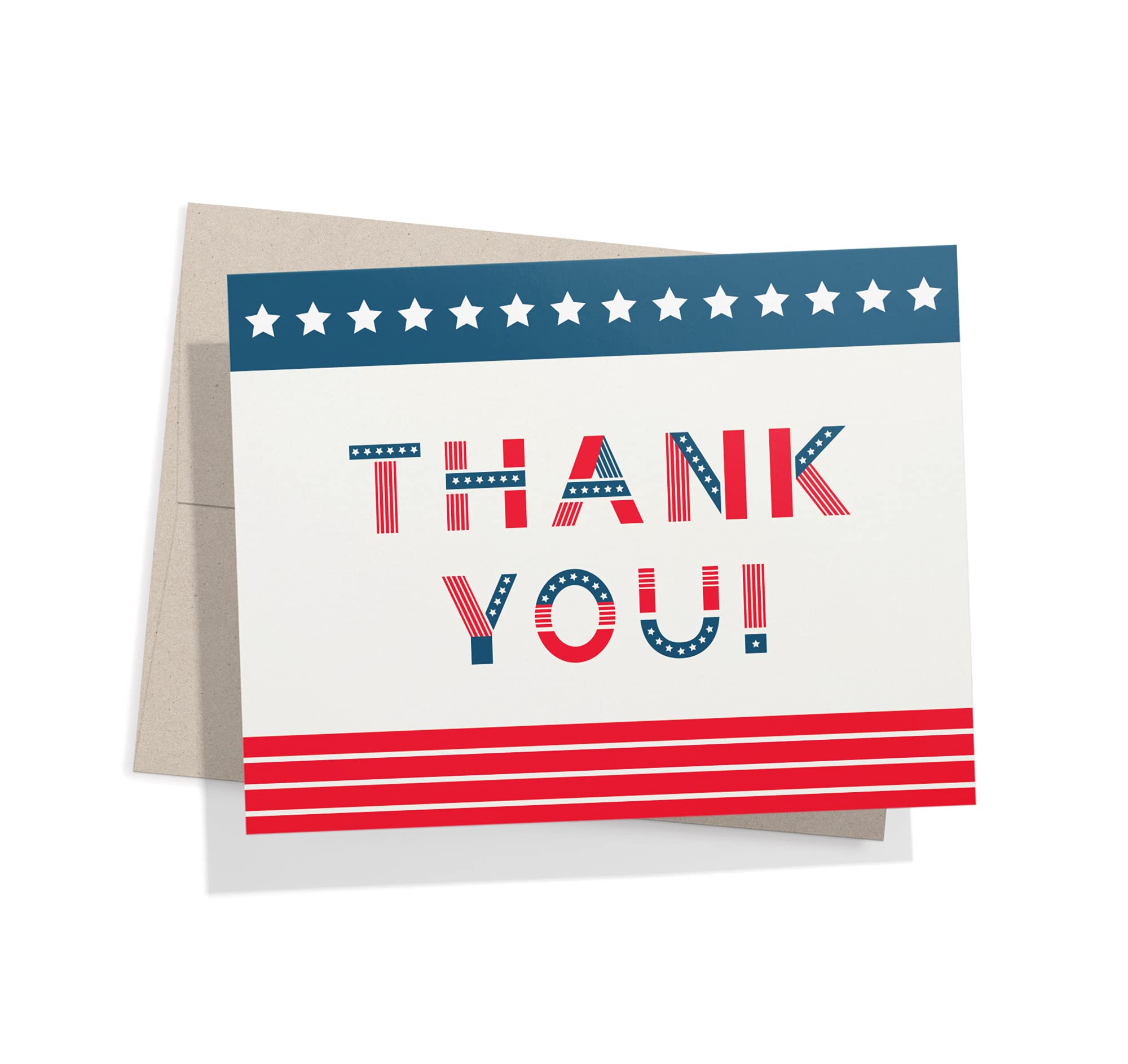 TwigsPaper - American Flag Thank You Cards - Set of 12 Blank Cards (5.5 x 4.25 Inch) with 12 Envelopes - 100% EcoFriendly Stationery - Made In USA (1 Designs, 12 Cards Total) (Set of 12)
