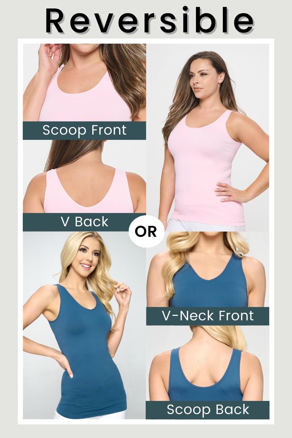 ICONOFLASH Women's Seamless Reversible Scoop or V Neck Tank Top - Image 4