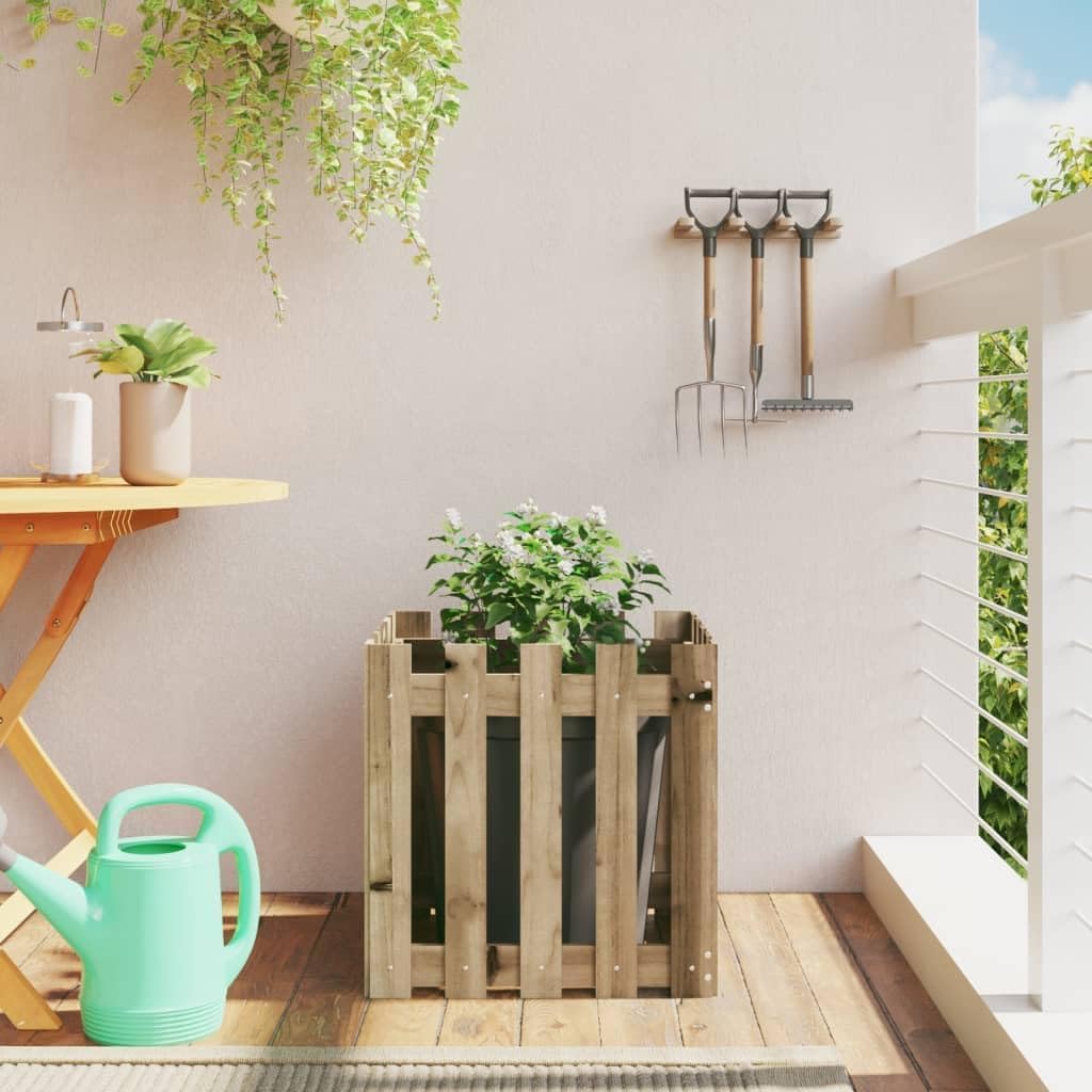 Jardinière en bois de pin 50x50x50 cm motif clôture pour plantes de terrasse
