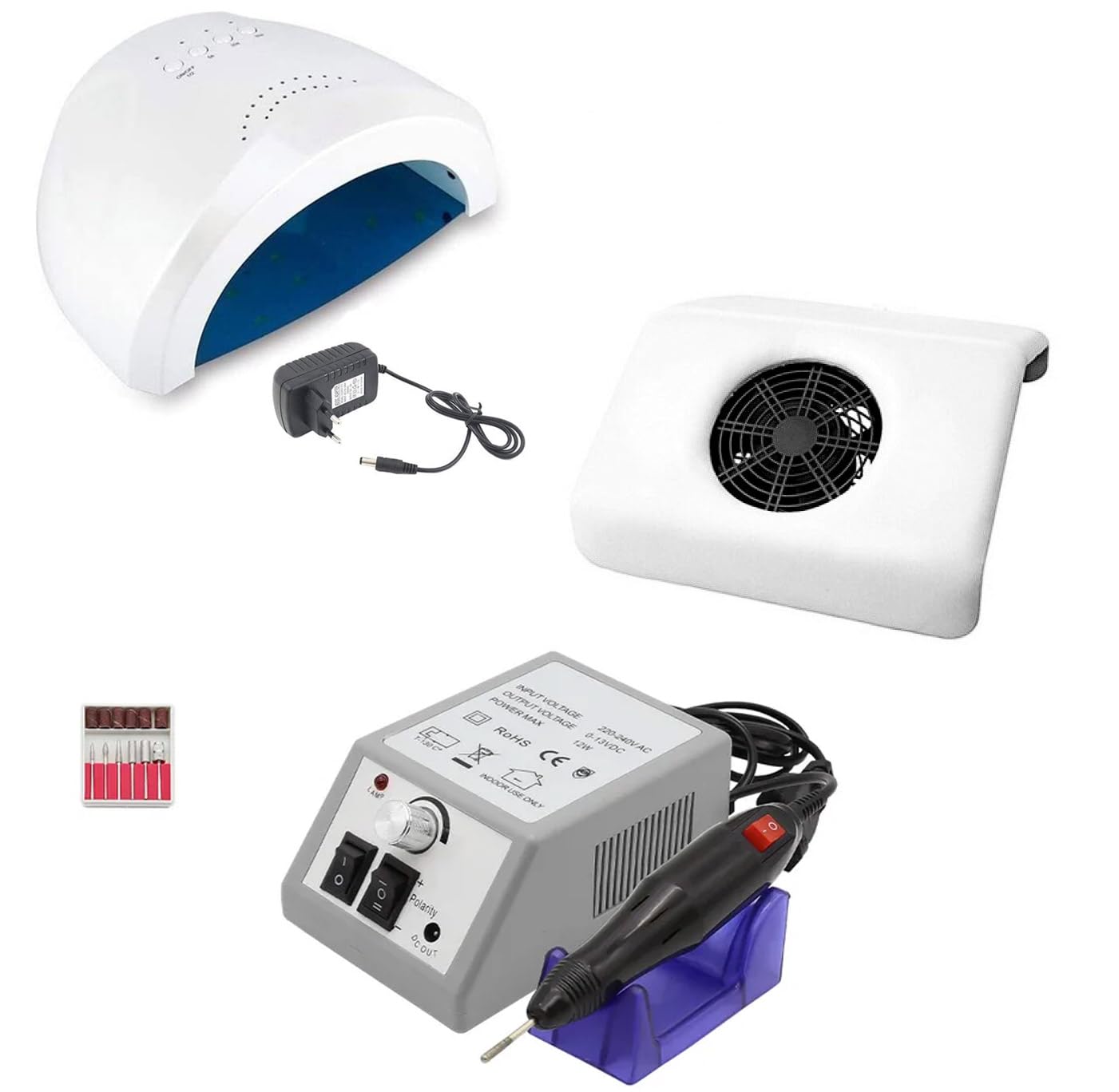 KIT NAIL ART RICOSTRUZIONE UNGHIE, LAMPADA UNGHIE UV LED 48V, ASPIRATORE DA TAVOLO, FRESA UNGHIE PROFESSIONALE 20000 GIRI MANICURE PEDICURE