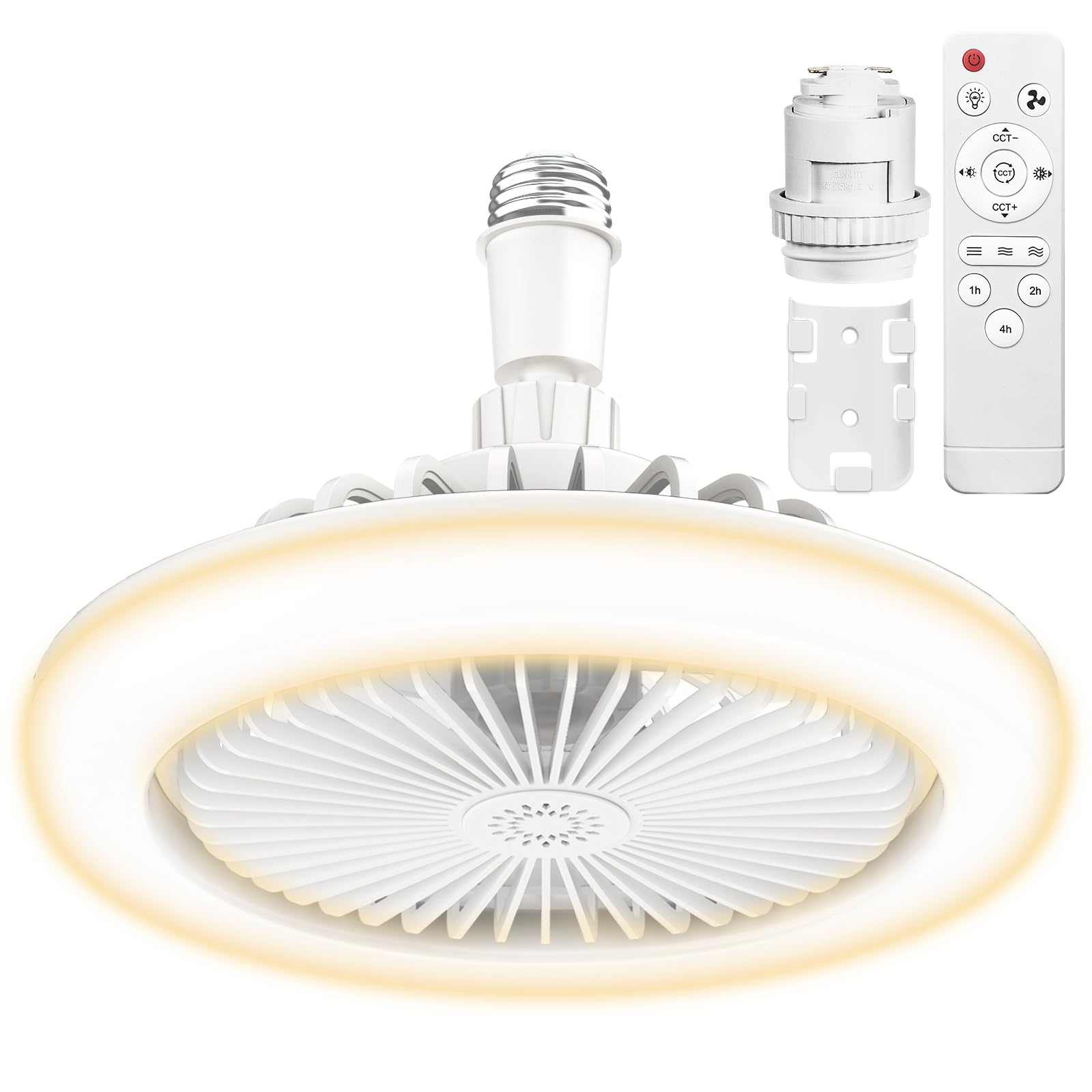 TENKOO&YOU シーリングファンライト【小型・ダクトレール専用】6畳 24W 2000lm led ファン付き照明 正逆回転 壁スイッチメモリー機能 E26口金 三相DCモーター 扇風機 タイマー 無段階調光調色 角度調節 薄型 軽量 節電 暑さ対策 天井照明 リモコン/e26レールソケット付き