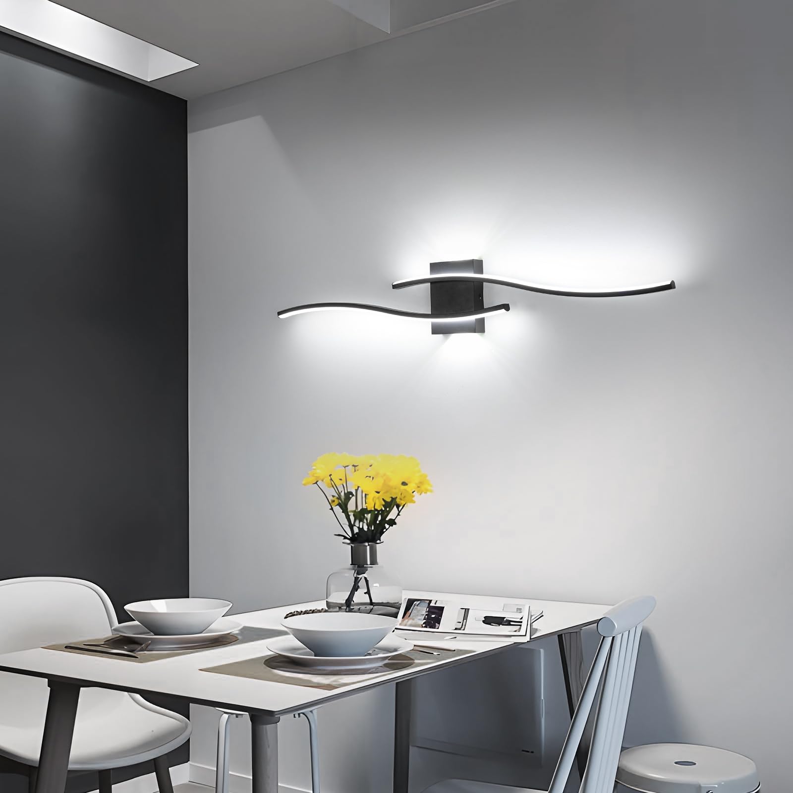 89CM Applique da Parete Interno LED Lunga Lampada da Parete 6500K | 27W 3035LM Moderno Lunga Lampada a Muro in Alluminio per Camera da Letto Soggiorno Scale Corridoio, Bianco Freddo 6500K