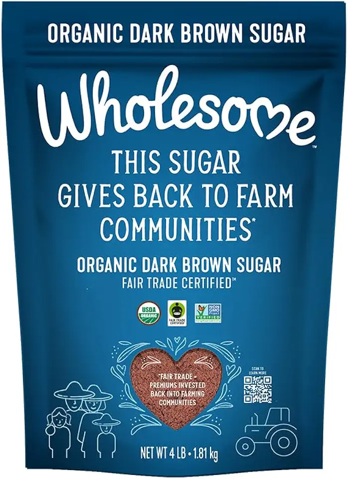 Wholesome Sweeteners 4LB Organic Dark Brown Sugar, Fair Trade, Non GMO, Gluten Free &amp; Vegan, Sugar for Baking and Glazing, 1 Pack USDA Organic