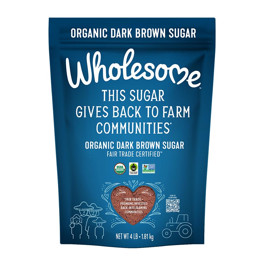 Wholesome Sweeteners 4LB Organic Dark Brown Sugar, Fair Trade, Non GMO, Gluten Free &amp; Vegan, Sugar for Baking and Glazing, 1 Pack