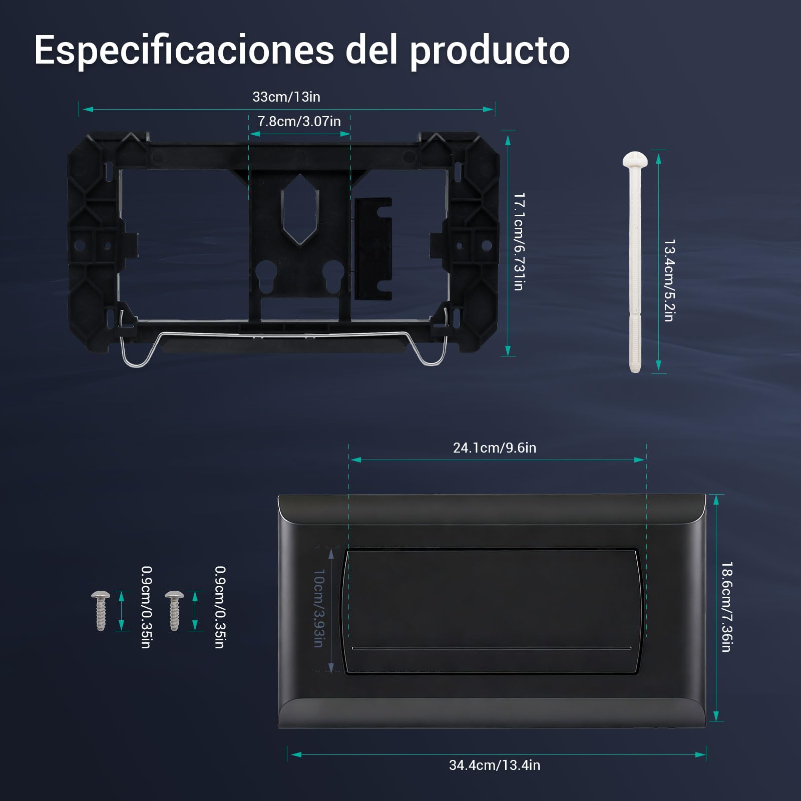 Empyreal Placa de Descarga para Cisterna de WC, Repuesto con Set de Palancas de Descarga, Compatible con Geberit 200F, 115222111,340 x 185mm，1 Pieza(Negro Mate)