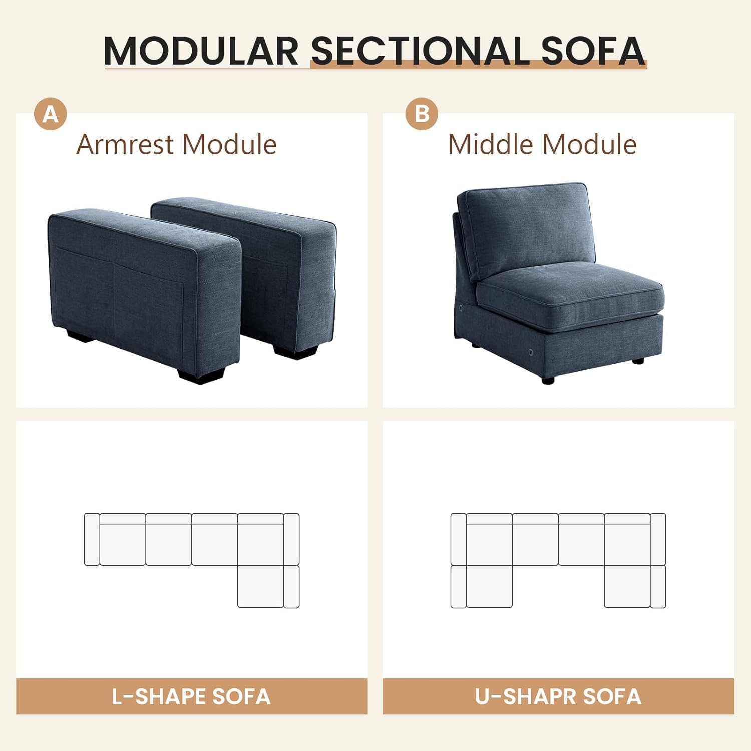 100.5" Modular Sectional Sofa with Seat Storage,Modern Chenille Couch 3 Seater Sofas for Living Room,Extra Wide Armrest,Side Pockets,Washable Cover,Solid Wood Frame,USB & Type-c(Blue)
