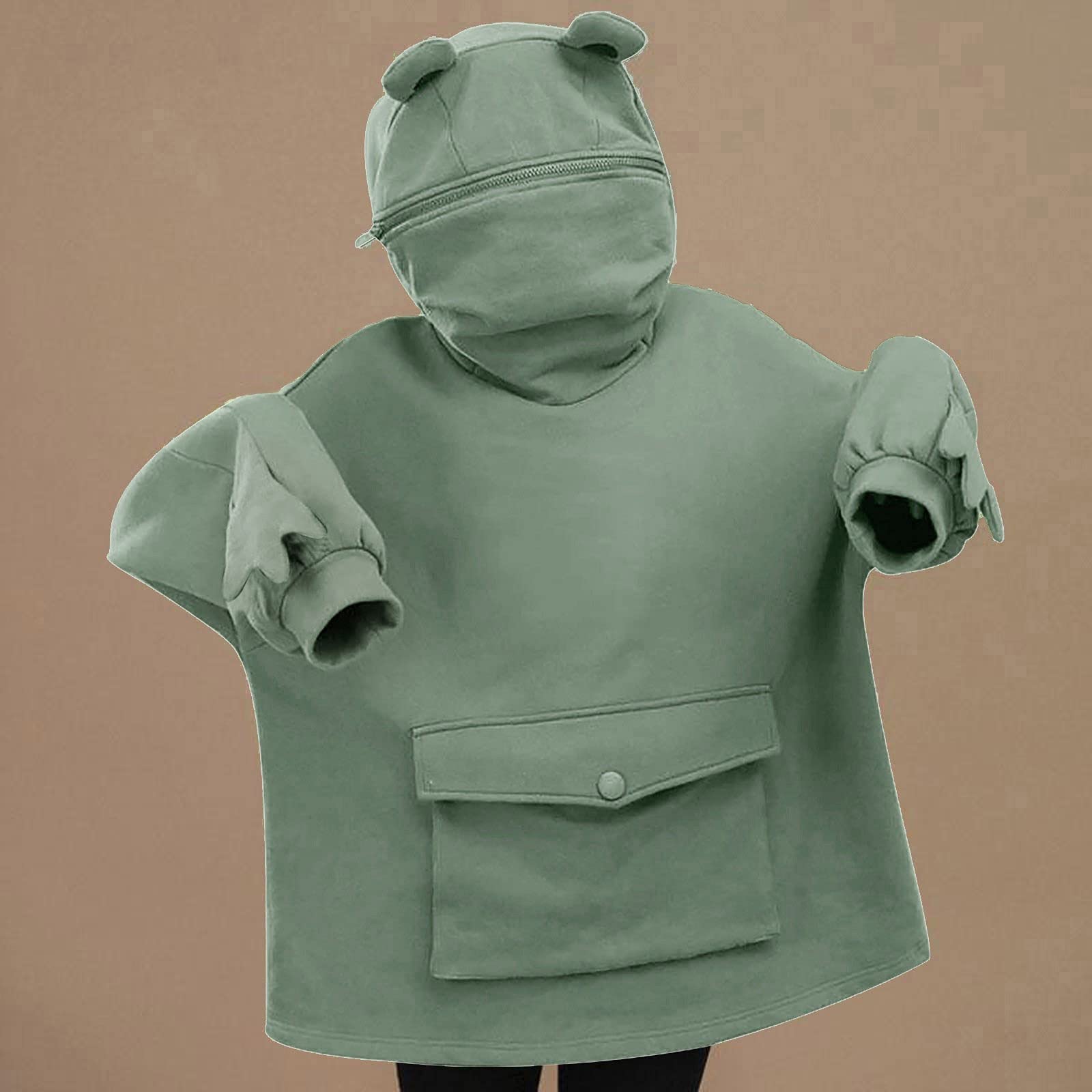 Generico Sudaderas Mujer con Capucha Sin Cremallera - Oversize Hoodie Mujer Top Ligero Suave Casual Moda Cómodo Verde Sudaderas con Bolsillos Térmica Linda Ropa Otoño Exterior Invierno