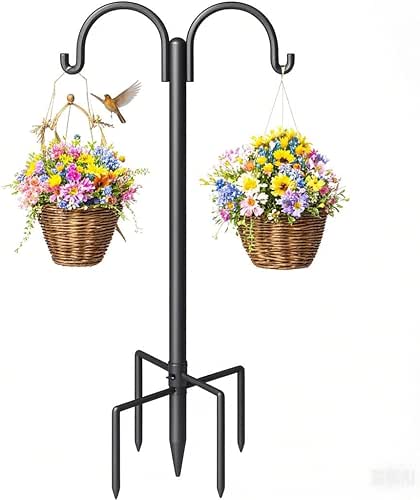 Double Shepherds Hooks for Outdoor, Heavy Duty Bird Feeder Pole