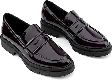 JENN ARDOR Women's Chunky Loafers Slip On Lug Sole Penny Loafer Comfort Casual Round Toe Mid Heels Platform Work Shoes