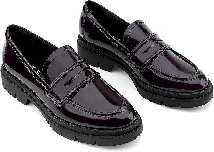 JENN ARDOR Women's Chunky Loafers Slip On Lug Sole Penny Loafer Comfort Casual Round Toe Mid Heels Platform Work Shoes