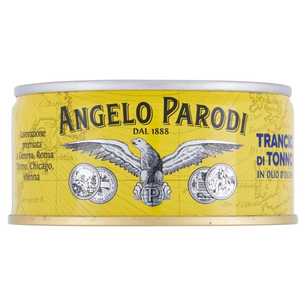 Angelo Parodi Trancio di Tonno in olio di Oliva Thunfischsteak in Olivenöl 12x150gr + Italian Gourmet Polpa di Pomodoro 400g