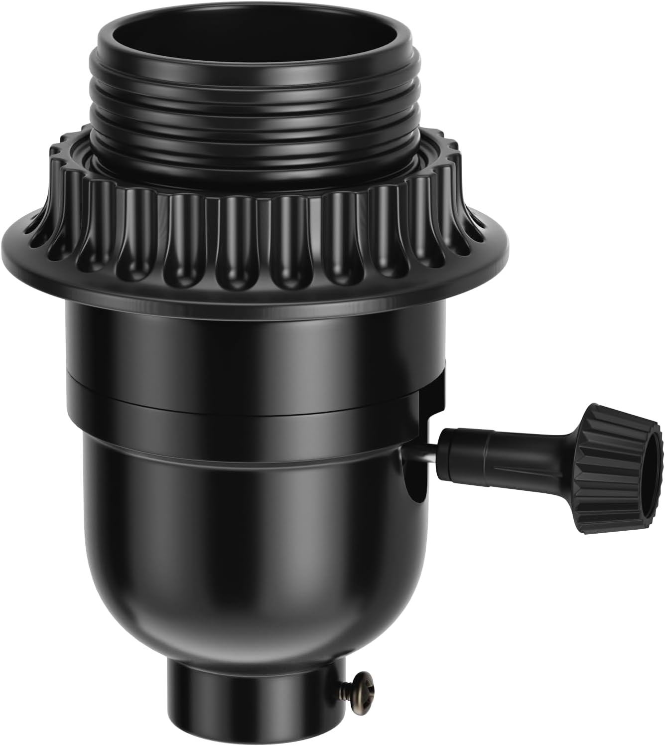 DiCUNO UL Listed E26 Lamp Socket Replacement, Turn Switch Knob ON/Off, Threaded Medium Base Light Socket with Lamp Shade Ring for Table, Floor Lamp Repair Kit, Black, 1-Pack