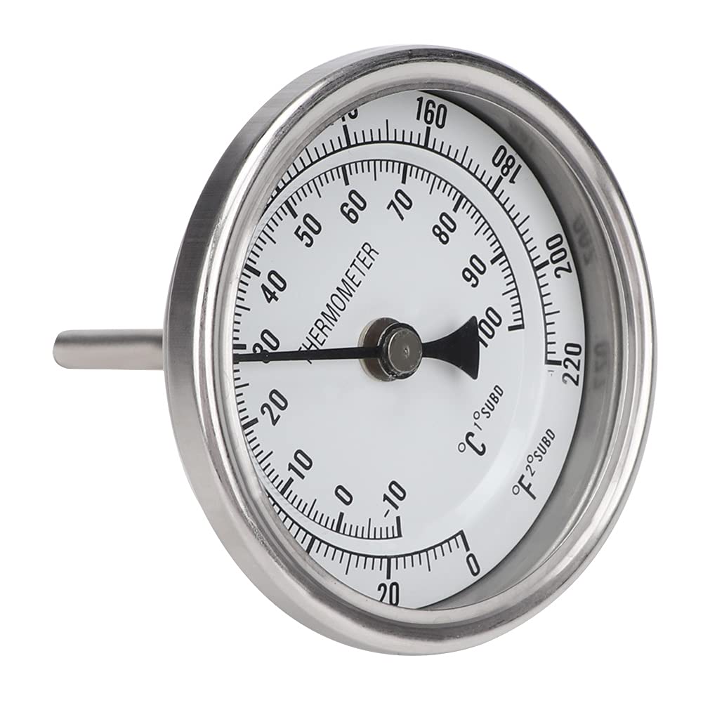 Termometro per Birra, Termometro per Pentole in Acciaio Inox 1/2 NPT Chiaro Termometro a Quadrante in Metallo a Grande Scala per Birra caffè Bevande Caramelle Sciroppo d'Acero