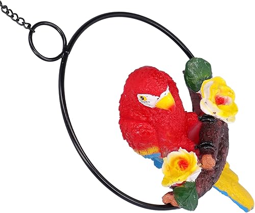 Miniatura 8 de Pwshymi Colgante de jardín de guacamayos, anillo sintético para colgar, escultura de loros para camino, patio, césped, vida al aire libre