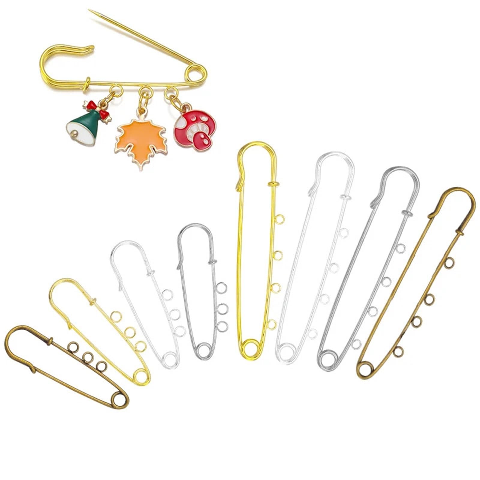 50-100 broches de seguridad de hierro con base en blanco para manualidades, adornos, suministros de fabricación de bolsas (plata, 60 mm, 5 anillos, 100 unidades)