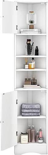 Miniatura 10 de Merax Armario esquinero independiente para baño, ahorro de espacio con puertas y estantes ajustables para el hogar, cocina, alto y delgado