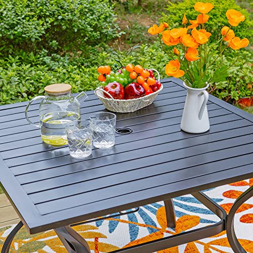 Sophia & William 37" Square Patio Outdoor Dining Table With 1.57" Umbrella Hole, Black Metal Steel Slated Table For 4 People, All-Weather Resistant Table With E-Coating For Garden Backyard Poolside #TOP3