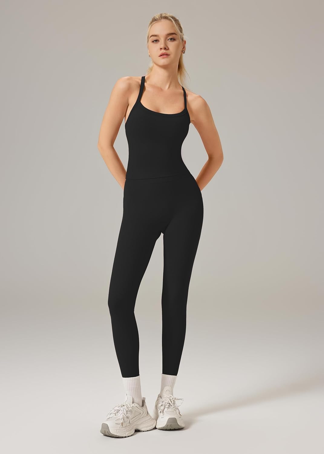 RXRXCOCO Cross Back Workout Sets for Women 2 Piece Padded Tank Tops Hidden Scrunch Leggings Gym Outfits with Pockets - Image 2