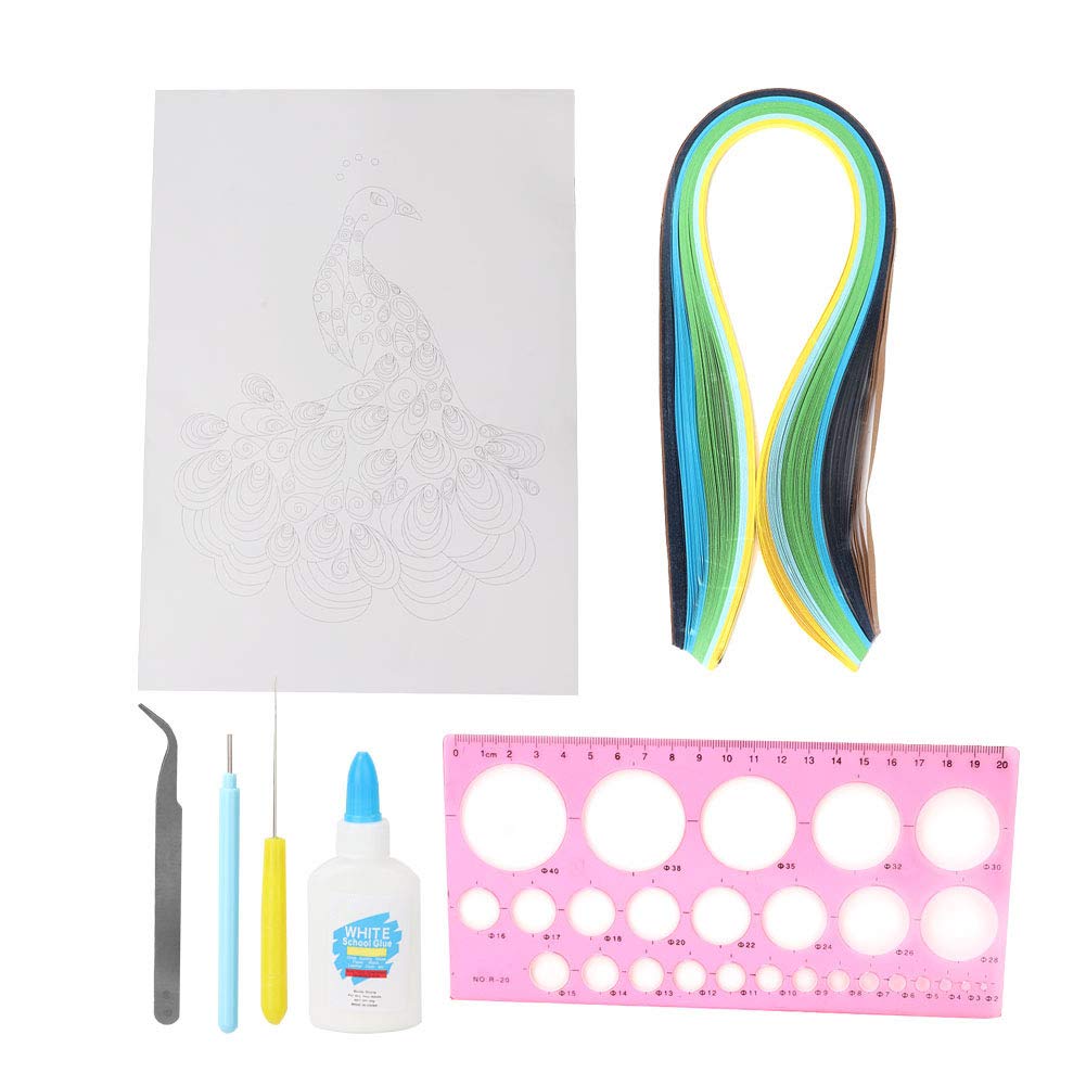 Paper Quilling Tools Set, Quilling Paper Strips Quilling Tool Set Ruler Slotted Pen Needle Curler Board Template Tweezers Glue for Paper Art Craft Lovers Peacock Patternt