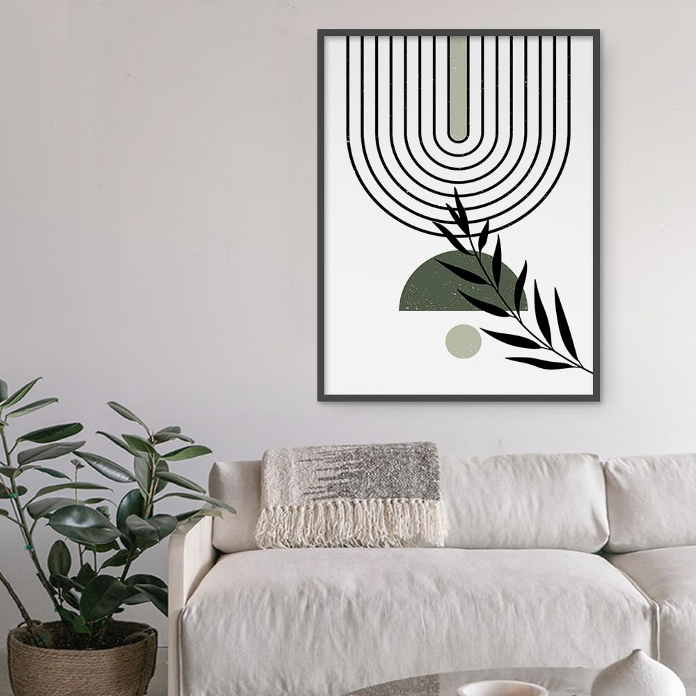 Poster mural abstrait bohème vert sauge avec cadre en métal noir (8x12in