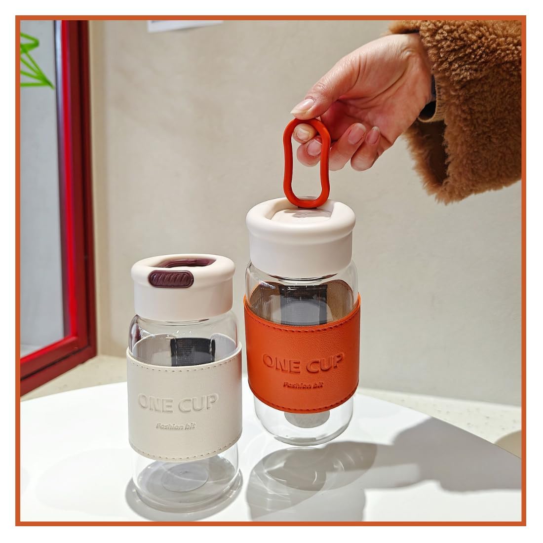 Wosta Tea Infuser Bottle with Strainer - Hot & Cold Brew Glass WaterBottle - Leakproof - Silicone Sleeve - BPA Free Infuser - Tea -Pot Alternative - Leaf (Black) 1