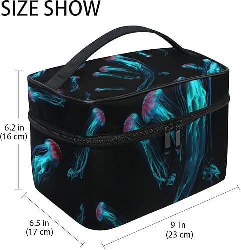 Miniatura 2 de OTVEE Bolsa de cosméticos de medusas brillantes de neón azul, organizador de maquillaje, neceser de viaje para mujer, Medusa resplandor neón azul